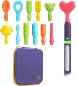 Special Supplies Rechargeable Buzz Buddy TM Oral Motor Stimulation kit with 12 Soft Textured Interchangeable Heads, Calm Sensory Needs, Support Speech, and Stimulate Self Feeding, Gentle Vibrations