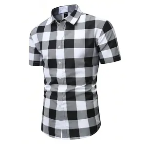 Manfinity Homme Men's Plaid Urban Colorful Short Sleeve Shirt, For Husband