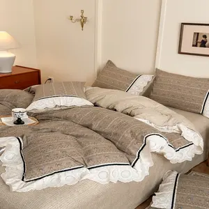 Vintage Style Linen Bedding Set, Includes Duvet Cover & Pillowcases, Soft Comfortable Fabric, Perfect for Girls Room Decor, Decorative Bedding Set