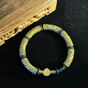 Vintage Gothic Black Gold Bracelet, Unisex Ancient Mythical Beast Motif Bracelet. Symbolizes power, self-mastery, harnessing ambition, and elevating spirituality.
