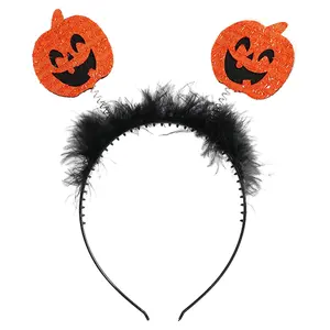 Pumpkin Headband Thanksgiving Hairband Horror Pumpkin Black Fluff Hair Band Design Fall Headwear Headbands for Women Non Slip Thanksgiving Festival Party Head Accessories Photo Props