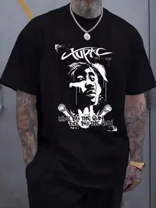 Tupac ‘live by the Gun’ Vintage Hip Hop Print T-Shirt, Breathable Casual Streetwear, Slim-Fit Long Sleeve Tee for All Seasons