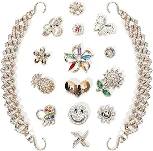Bling Shoe Charms for Women, Sparkle Rhinestones Shoe Decoration Charms, Girly Shoe Chains for Clog Sandals, DIY Shoe Accessories for Party Favor