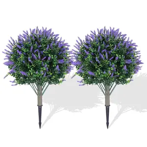 Garvee Set of 2 Artificial Lavender Topiary Ball Trees, 23" H UV Resistant Faux Boxwood Bushes with Ground Spike, Perfect Decorative Evergreen Plants for Indoor and Outdoor Use