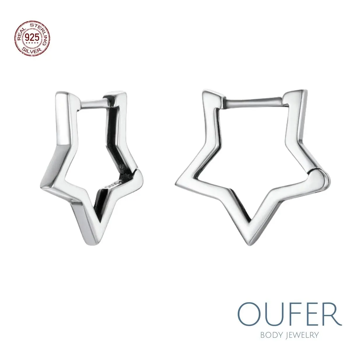 OUFER 20G 2Pcs Non Tarnish Body Jewelry Set - Elegant Star Nose Piercings, Dainty Star Hoop Earrings, Casual Earring, Men's Jewelry, High-Quality Unisex Daily Wear Accessory