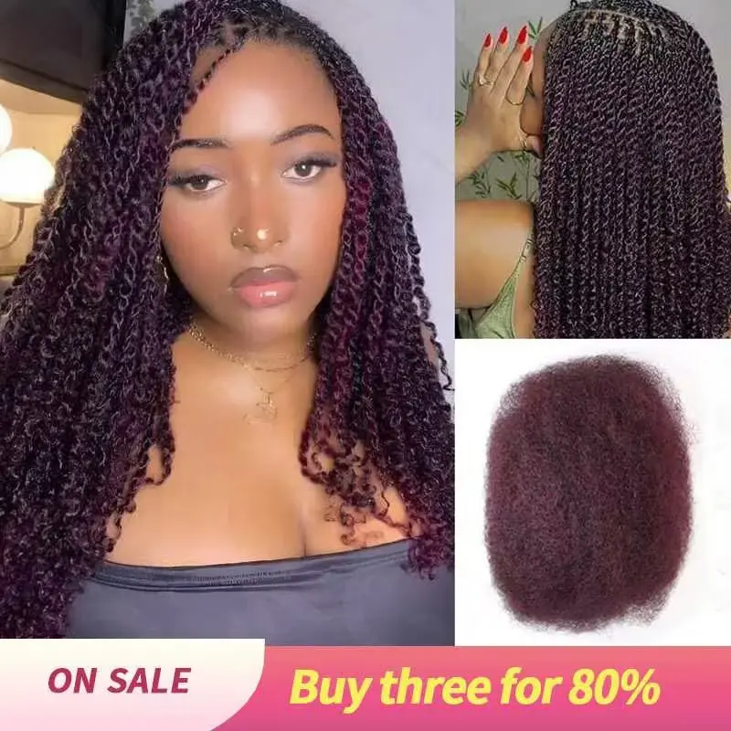 QVR 100% Human Hair Extensions, Afro Kinky Bulk Braiding No Wefted Hair Bundles, Mix #1B/99J Color, Dreadlocks-Ready Kinky Curls for Afro Braids, 10-22 In, 50g Pack, Long-Lasting Wear, Bulk Pack