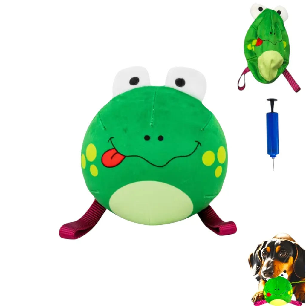 Durable Inflatable Frog Ball Dog Toy with Animal Print, Built-in Pump, Anxiety Relief, Outdoor Interactive Play & Fun Pet Energy-Burning Accessory