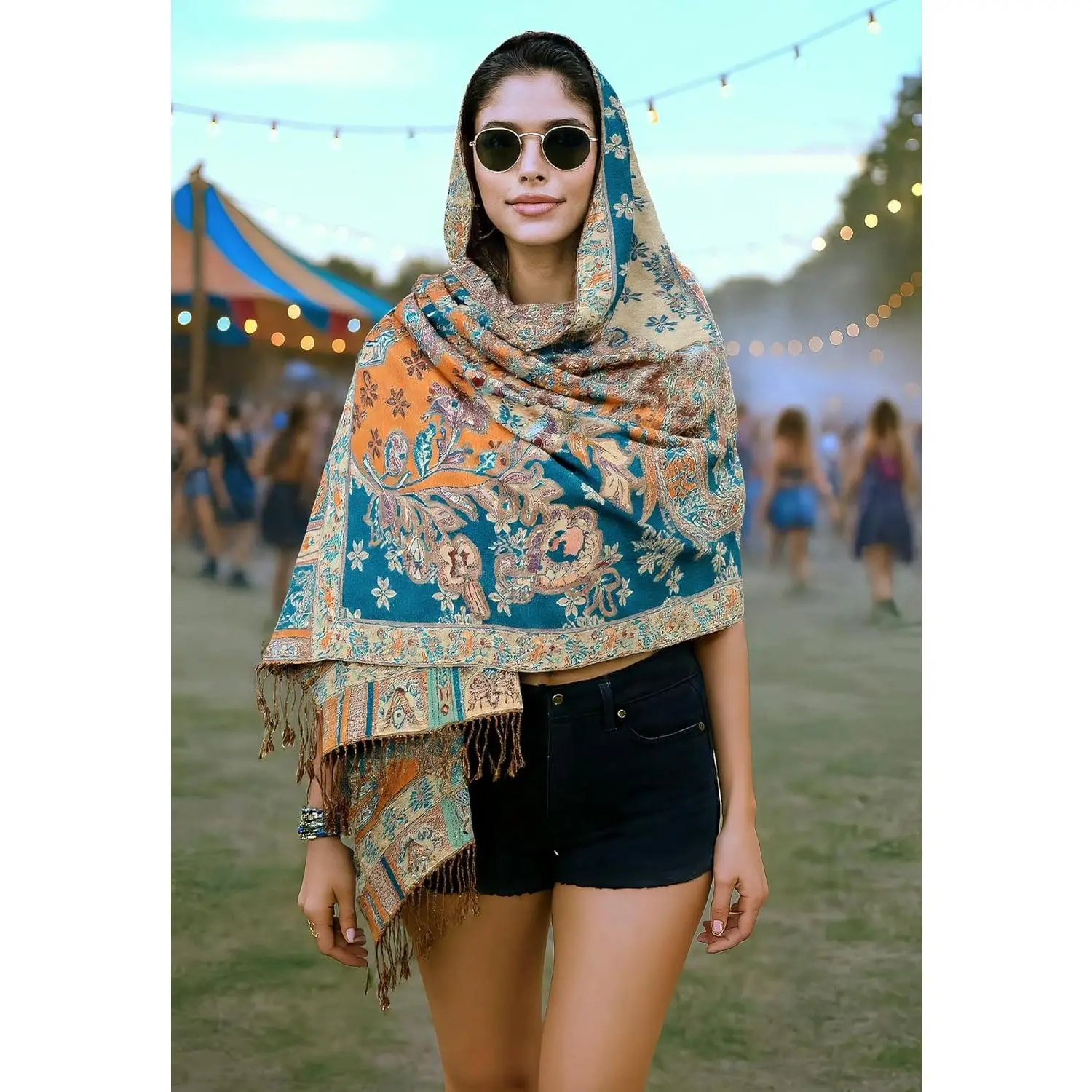 Pleated Punk Floral Scarf Hand-Pleated Cotton Scarf with Flower Petals — Textiles・Yuh main image 3