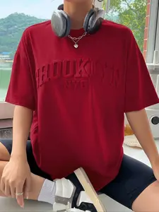 Summer Women's Casual Simple Comfortable Fitted Brookinyn Textured Short Sleeve Crew Neck T-Shirt, Lightweight Fashion for Everyday Wear