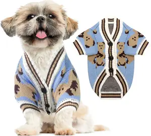Luxury Striped Pet Cardigan Sweater for Dogs and Cats, Pet Sweaters for Winter