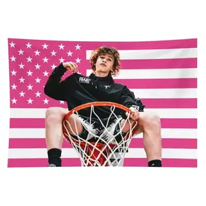 Pink American Fun Cameron Flag Tapestry Wall Hanging - 4x6 ft Nelson Star Neumann Wall Tapestries, Room Decoration, College Dorm Gift, Hanging Room Accessory (Random Hook Color)