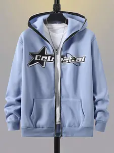 Celestial Star Letter Print Hoodie Sweatshirt, Vintage Street Style Loose Fit Couple Pullover, Trend Casual Outerwear