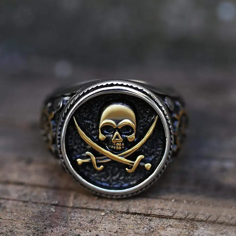 GTHIC Retro Pirate Stainless Steel Skull Ring - Exquisite Trendy Ring, Men's Accessories, Accessories Adults, Unique Gifts for Man, Father's Day Gift, Size 5-14, 20.3Mm