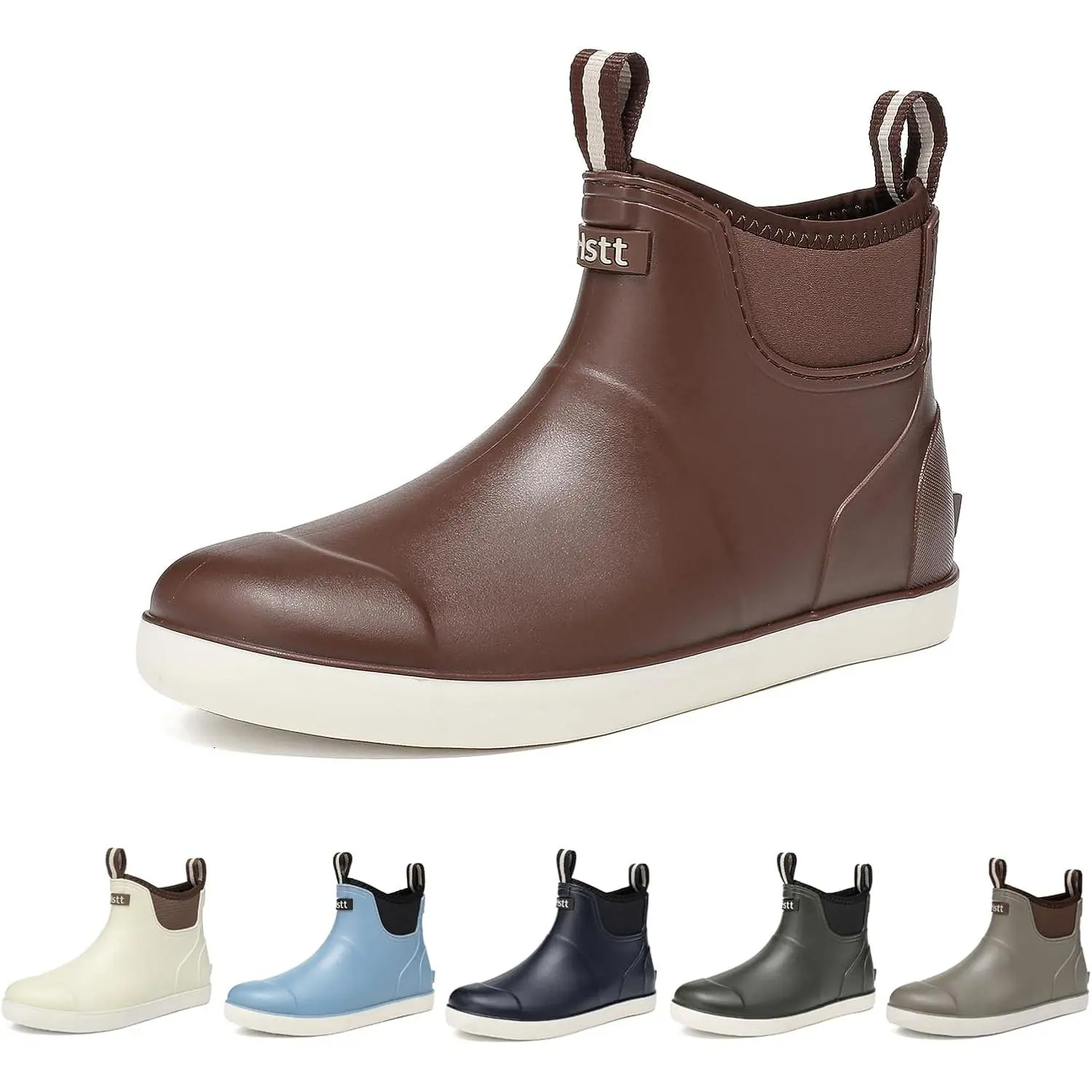 Men’s Deck Boots, Deck Shoes Waterproof Rain Boots, Saltwater Fishing Ankle Boots, Non-Slip Rubber Garden Muck Boots for Gardening Boating Camping Sailing Fishing