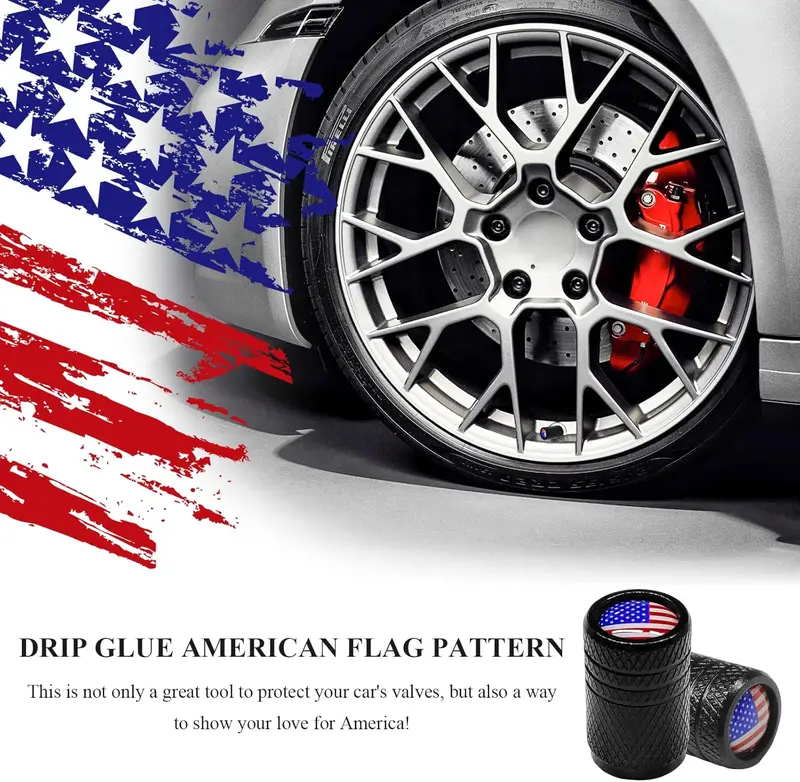 Dsycar 12 Pack American Flag Valve Stem Caps Black - Aluminum Tire Air Caps, Hexagon Design, with Rubber Ring, Universal fits Cars, Trucks