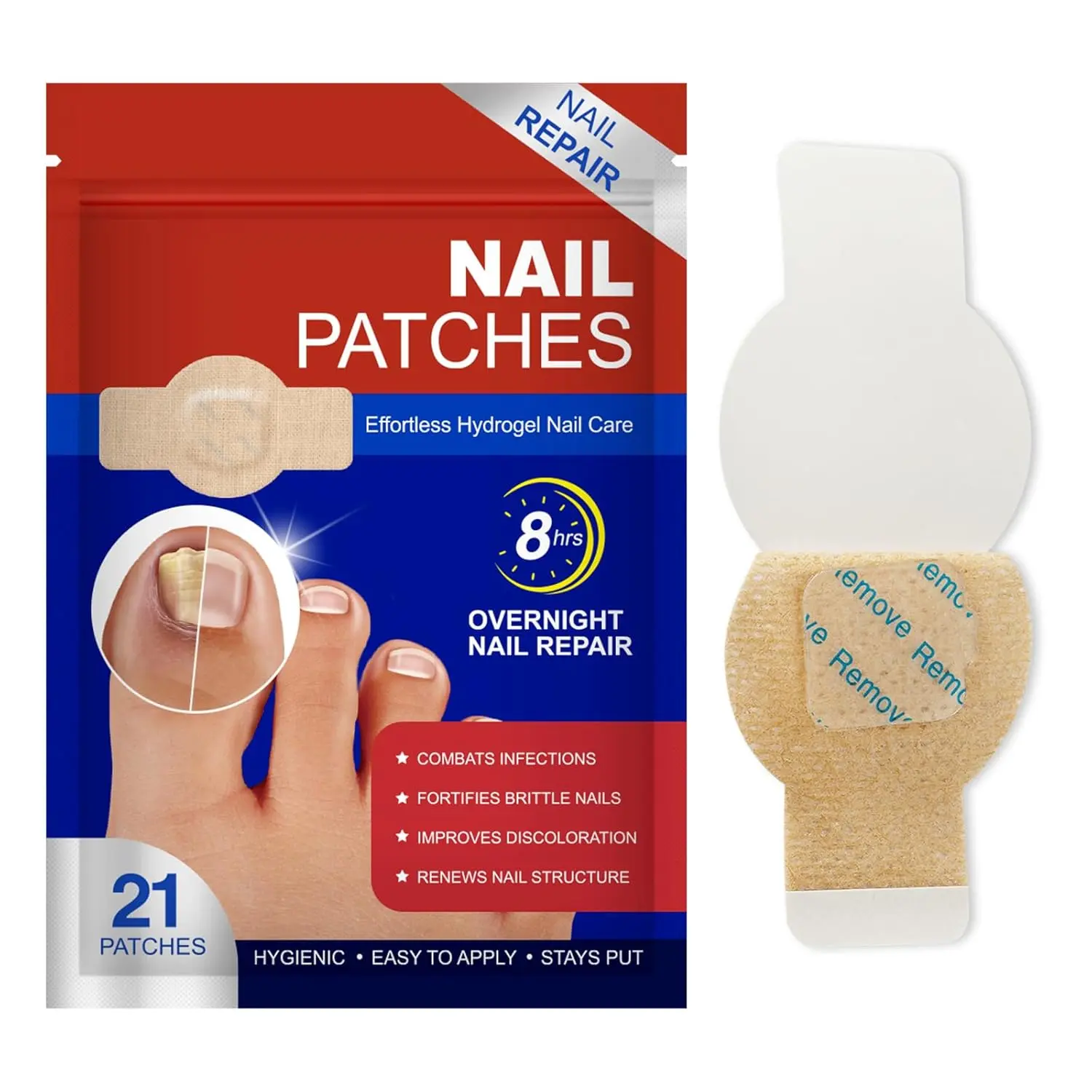 21 Count Nail Health Care Patches – Extra Strength Overnight Nail Repair for Damaged, Thick & Discolored Nails, Easy Application Nail Conditioning Care