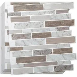 10-Sheet Peel and Stick Tiles, Marble Look Kitchen Backsplash Tiles, 12"x12" Multi