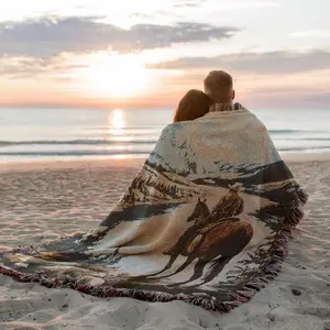 west cowboy Pattern Yarn Woven Portable Bohemian Outdoor Camping picnic blanket Blanket with Fringe, All Weather Easy To Care, Colorfast Chunky Soft Throw, Used for Picnic Travel Garden Office Nap Home Decor Bed Chair Tapestry Tablecloth, Camping Supplies