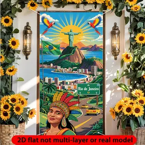 2D Flat, 2D Door Banner, 2D Flat Banner, 1pc, Zhang Rio De Janeiro Tourist Door Banner, Party Background Perfect for Weddings, Birthdays, and Seasonal Porch Decorations Banners, Party Decorations, Banner, 35.4in * 70.8in, 2D Flat