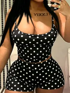 Women's Y2K Polka Dot Tank Top Set, Retro and Playful, Short Sleeve Sexy Design, Slim Fit Shorts, Perfect for Summer