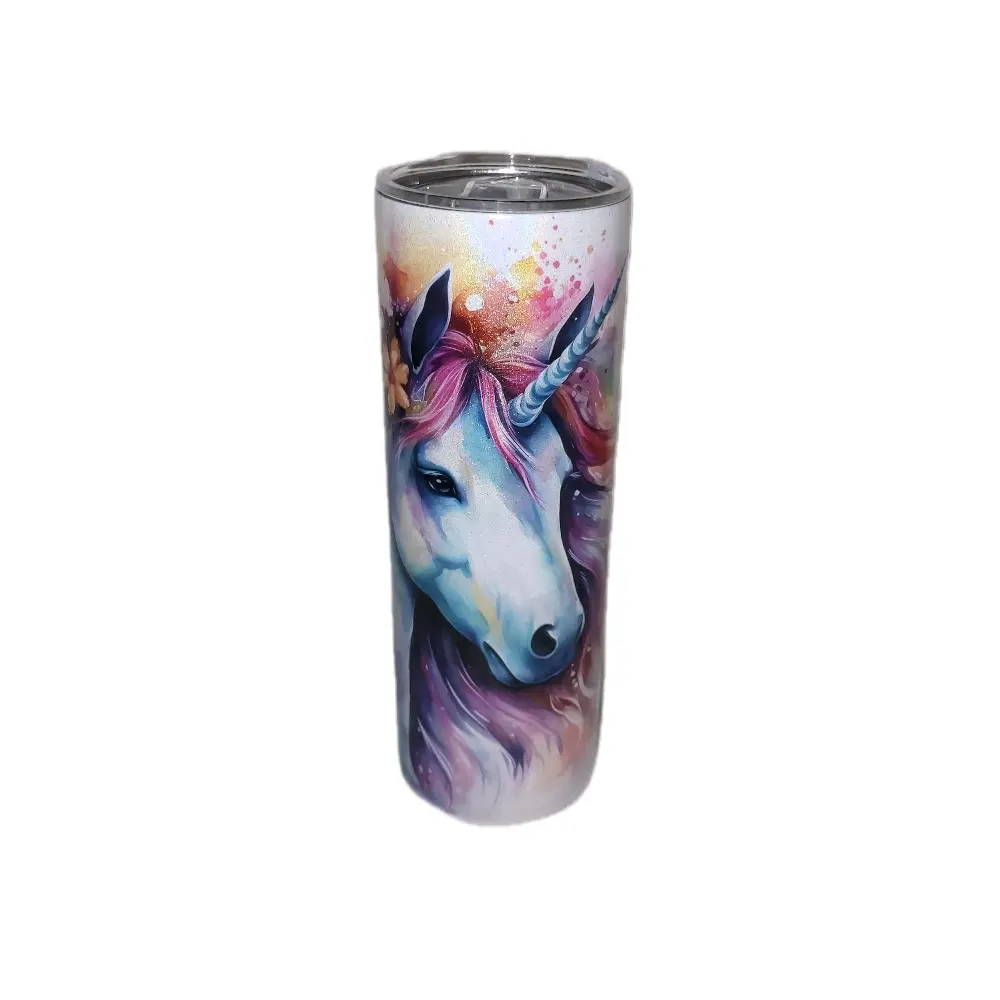 Watercolor Unicorn 20oz Shimmer Skinny Tumbler With Reuseable Straw
