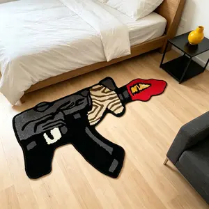 Modern Flame Gun Shape Rug, Soft Washable Carpet for Living Room Bedroom, Unique Artistic Design, Easy Clean, Perfect for Home Decor