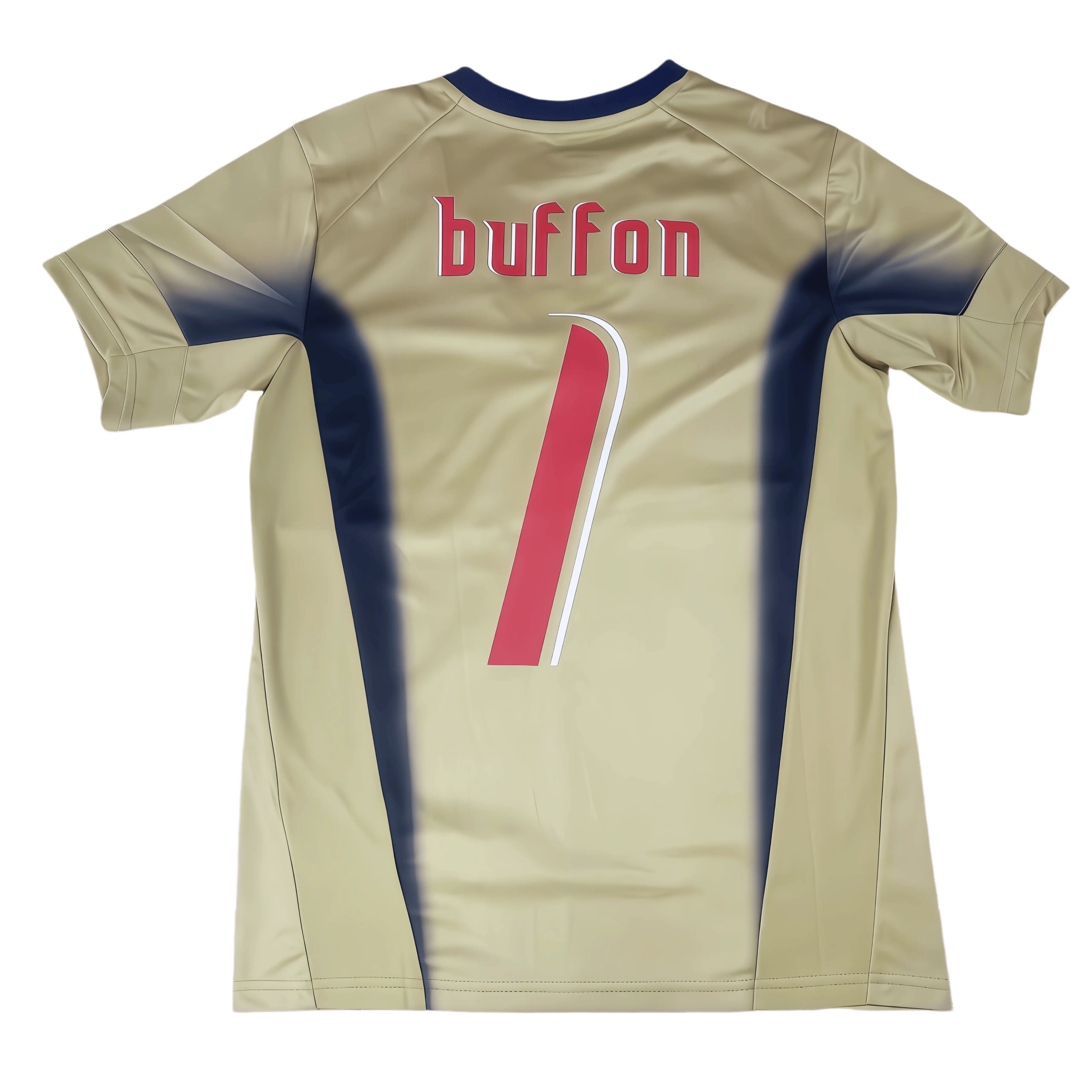 2006 2007 Away Retro Beige Dark Blue Side Panel No.1 Buffon Short Sleeved Soccer Jersey