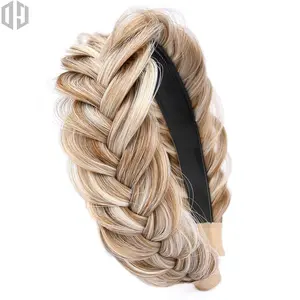 Wide Messy Braided Headband with Teeth Synthetic Hair Plaited Headband High Elasticity Braids Chunky Fishtail Braided Hair Band Hairpiece for Girls Women