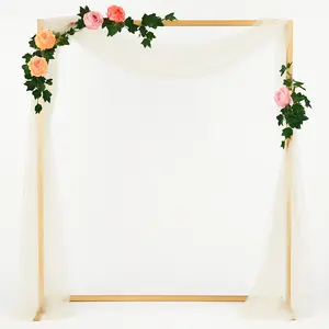 Elegant Gold Wedding Arch with String Lights, 7 ft