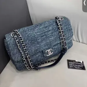 Pre-owned as Bag Accessories Chanel Denim Quilted Bag with Silver Chain Strap and CC Logo Luxury Handbag Accessories