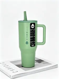 HydroJug 40oz Insulated Stainless Steel Vacuum Flask Drinkware - Sage Green, Leakproof, Cup Holder Friendly, with Handle, Flip Straw, All-Day Cold Retention, for Gym, Travel
