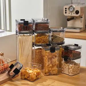 5 PCS Airtight Food Storage Containers Set - Clear Stackable Kitchen Pantry Organization Jars With Easy Locking Lids For Pasta, Cereal, Spices, Flour, Grains, Space-Saving Transparent Canisters