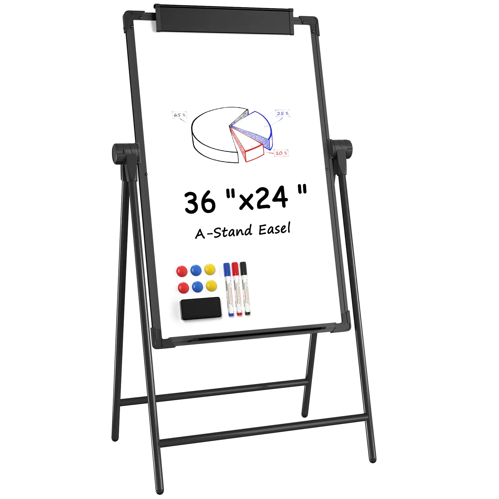 MaxGear Rectangular Double-Sided Whiteboard A-Stand Easel, 36"x24" Large Dry Erase Board with Durable Aluminum Frame, Height-Adjustable, Built-In Marker Tray, Clean Erasing, Stable Writing, Easy Storage & Transportation, Complete Accessories for Office
