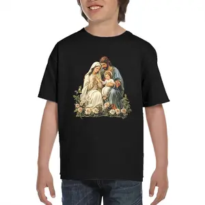 Virgin Mary & Jesus-Themed Summer T-Shirt (Boys' & Girls' Styles) — Short-Sleeve, Casual, and Breathable Top. Featuring a stylish, casual aesthetic and a charming print, this is the perfect choice for everyday wear.