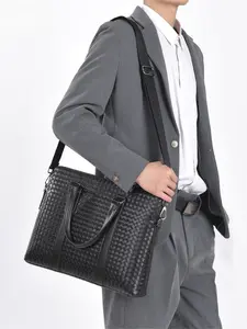 Men's business briefcase horizontal single shoulder messenger bag A4 document bag textured travel work bag