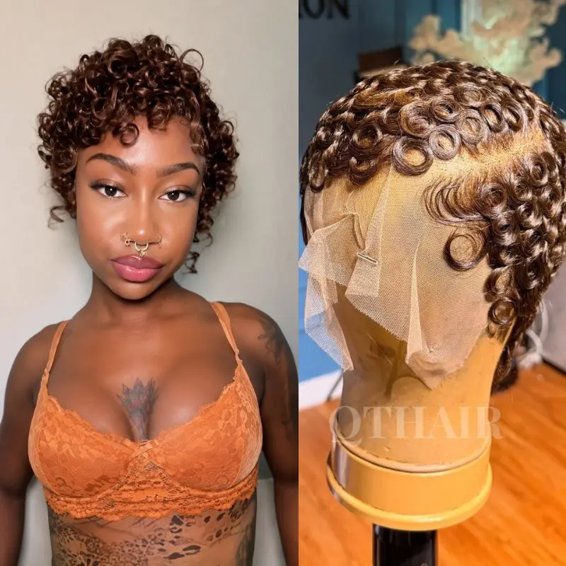 QTHAIR 13x4 HD Lace Pin Curl Pixie Cut Wigs Human Hair for Black Women Short Pin Curls Wig 13x4 Lace Frontal Short wig Lightweight Pre-Plucked Brazilian Virgin Human Hair Layered Pixie Wig #DealsForYouDay