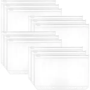 12 count A6 Binder Pockets, Clear Plastic Zipper Pouch Folders for Budgeting,  Folder Organizer, 6-Ring Binder Inserts for  Stuffing and Savings Challenges