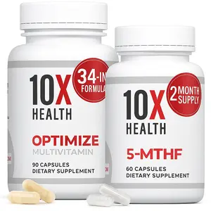 10X Health Methylation Bundle – Optimize Multivitamin + 5-MTHF for Energy, Brain & Heart Support – 90 Ct/ 60 Ct, Non-GMO