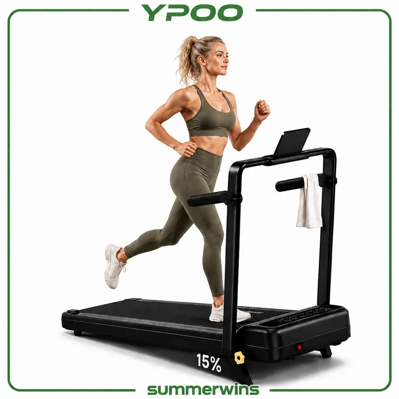 YPOO Foldable Incline Treadmill - Quiet Compact Folded Home Exercise Equipment with Remote Control, Bluetooth App, Under-Desk Use for At Home Gym, Cardio, Apartment & Office Space Saver, Treadmills For Home