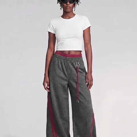TELLFUN Men's Baggy Wide-Leg Cotton Sweatpants - Y2K Sporty Activewear with Side Stripes, Unisex Basics Casual Sports Joggers for Everyday Loungewear