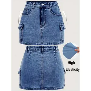 Women’s high-elasticity denim half skirt, casual workwear style, comfortable and stretchy, perfect for everyday wear GARMENTARY