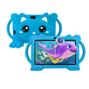 7-inch tablet, Android, dual camera, WiFi， Anti fall, portable, multiple learning software, knowledge in various fields, with parental control function, suitable as a gift for holidays, can also be given as a prize, no adapter, blue/pink