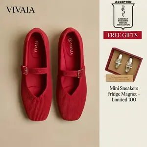 VIVAIA Women's Square-Toe Knit Mary Janes Ballet Arch Fit Flats,  APMA, Machine Washable / Blister-Free Heel / Foldable & Lightweight Retro Chic (Margot Mary Janes)
