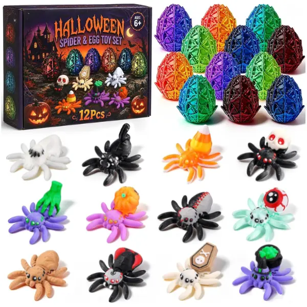 Summer Gift Halloween 3D Printed Toys, 12 Pack Hatching Spider Egg with Unique Spiders Novelty Growing Pet Toys for Kids Halloween Surprise Eggs Party Favors Trick or Treat Gifts Classroom Prizes