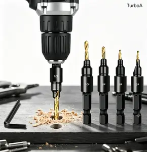 5 PCS Adjustable Countersink Drill Bit Set #5#6#8#10#12, Wood Chamfer Screw Hole Drill Bits with Depth Stop Limiters, Multipurpose Woodworking Counter Sink Drilling Tool Kit