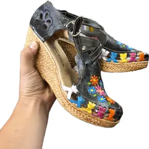 Media plataforma oscuro flores - Mexican Shoes, huaraches handmade sneakers, Walk with style Flatform Women shoes, handcrafted huaraches leather - huaraches de piel