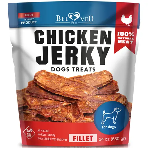 Beloved Pets Chicken Jerky Dog Treats - 1.5 Lb Real Meat Jerky Soft Pack, All Natural High Protein Dried Strips, Re-Sealable Chew Aid for Fresh Breath