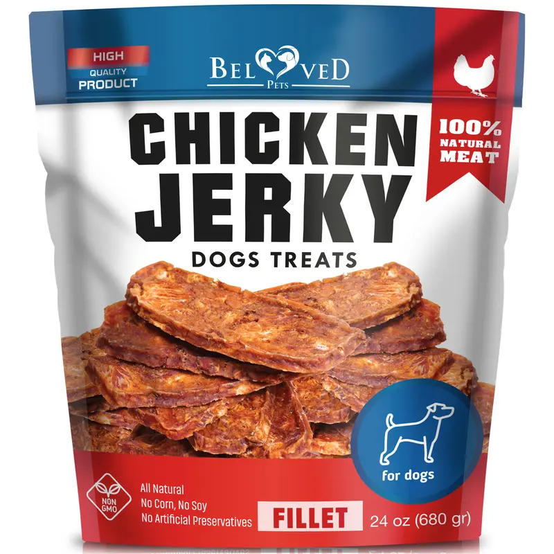 Beloved Pets Chicken Jerky Dog Treats - 1.5 Lb Real Meat Jerky Soft Pack, All Natural High Protein Dried Strips, Re-Sealable Chew Aid for Fresh Breath