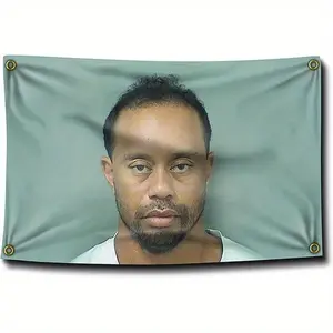 1pc Tiger Woods Mugshot Flag Banner - 3x5ft (90x150cm) Polyester College Dorm Room Decor, Fraternity Party Decoration with Grommets, One-Sided Print Sports Fan Gift for Golf Enthusiasts, No Electricity Needed