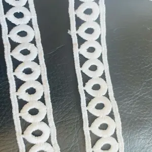 2 Yards White Circle Lace Trim – Hollow Loop Embroidered Sewing Trim, Elegant Border Lace